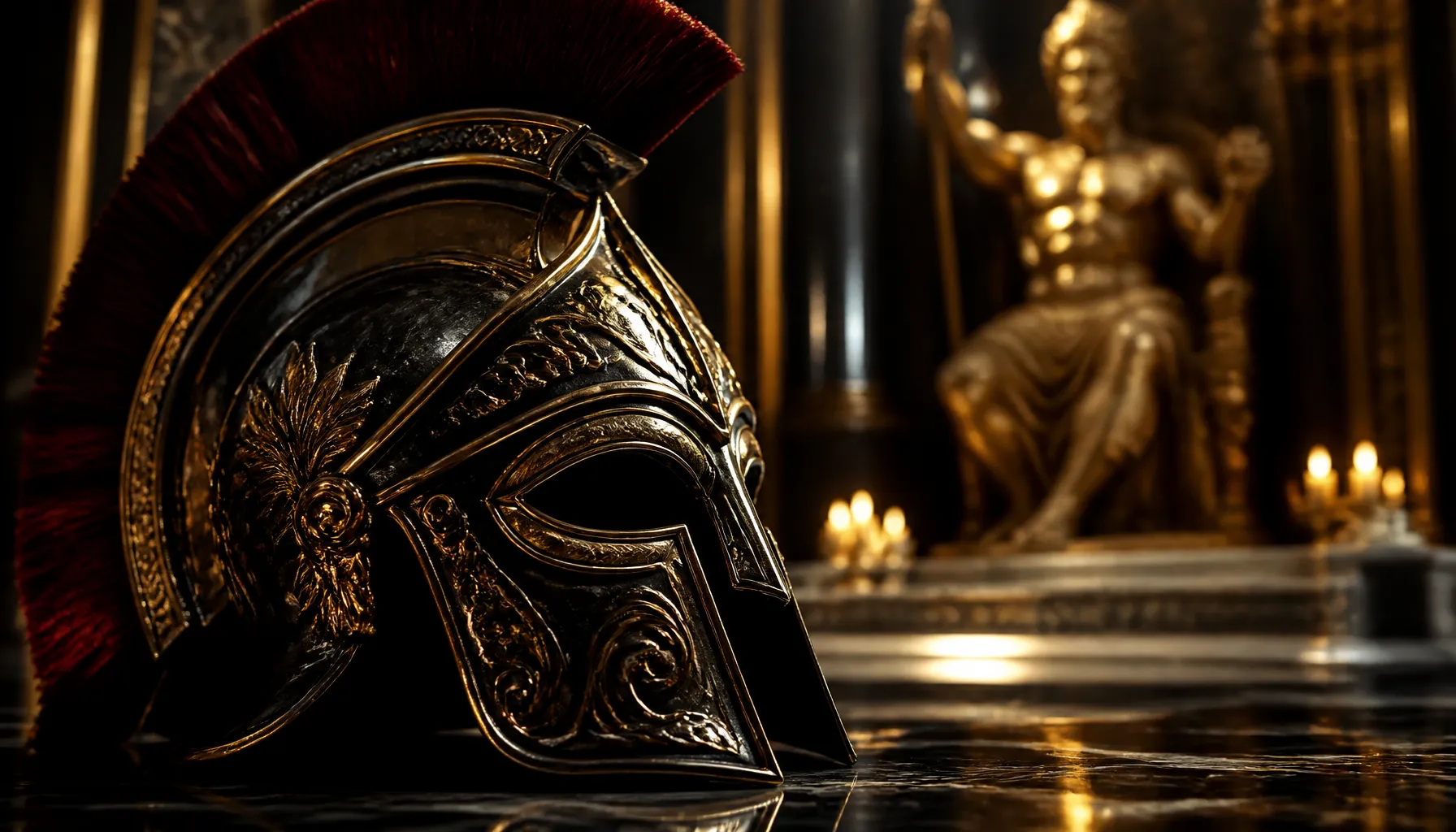 Cinematic close-up of gleaming gold coins scattered on a deep cosmic-themed dark surface with dramatic volumetric light